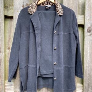 Vintage 2pc rib knit pants and shirt jacket leopard pantsuit USA made ca…